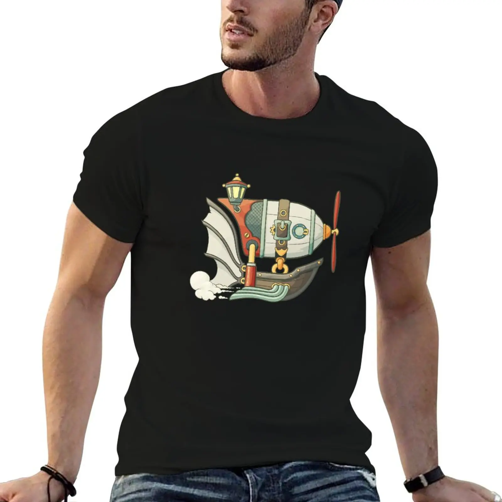 

Steampunk airship T-Shirt cotton t shirts high quality man t shirt designer T-Shirt