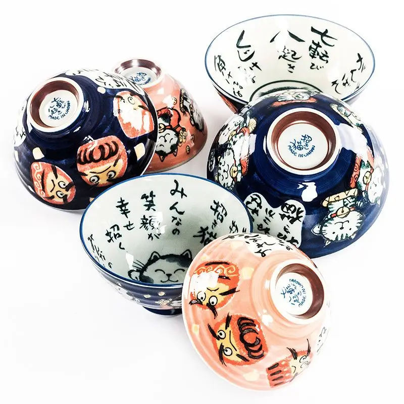 Japońska miska na ryż Lucky Cat, ceramiczne miski dla zwierząt, miska na zupę z królikiem z kreskówek, japońska miska na sałatkę 4,5/5/5,5 cala