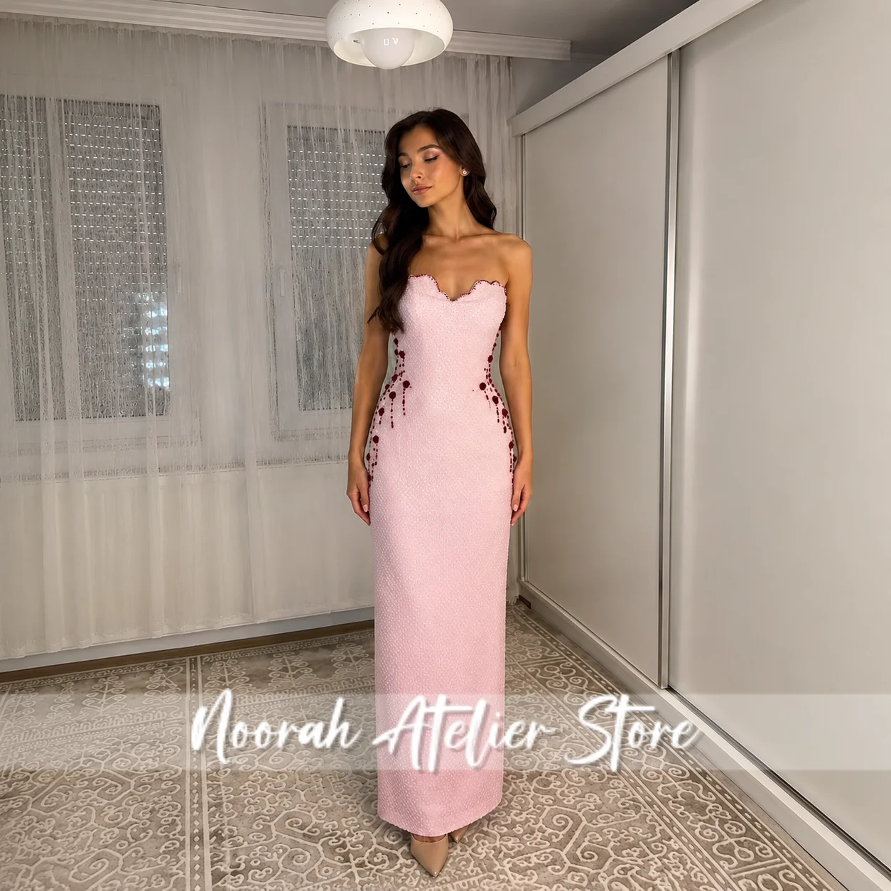 Designer Pink Floral Evening Dresses for Special Occasion Elegant Floor Length Sleeveless Gowns Customzied Female Wedding Dress