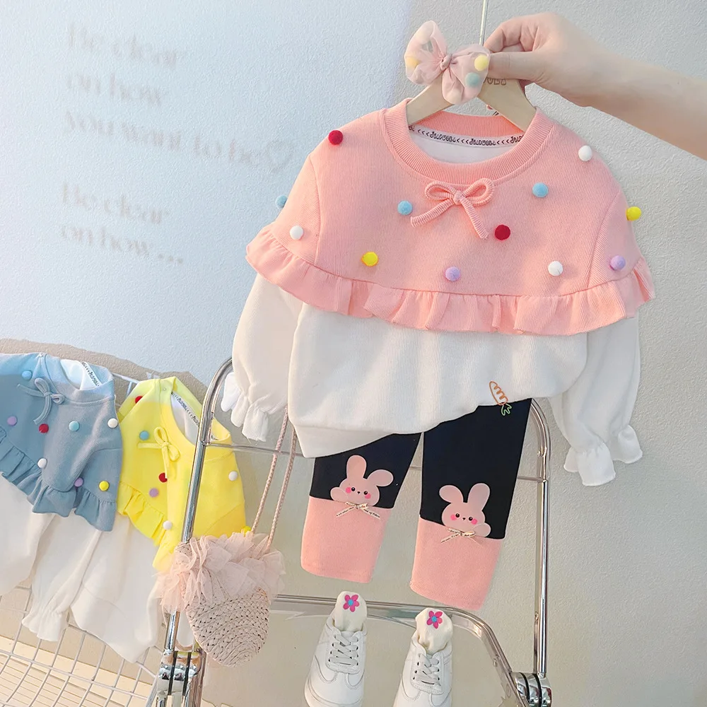 New Korean version of children\'s clothing girls long sleeve top foreign style baby cute leggings two-piece autumn suit 6M-4Y