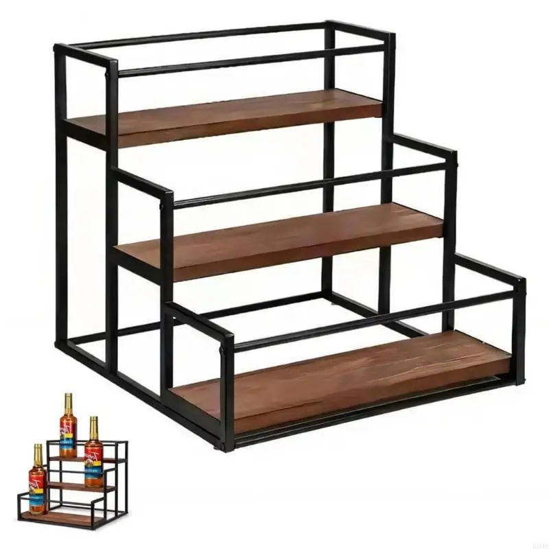 Natural And Iron Multi Level Wine Rack For Home Decoration Or Gift Giving B03E