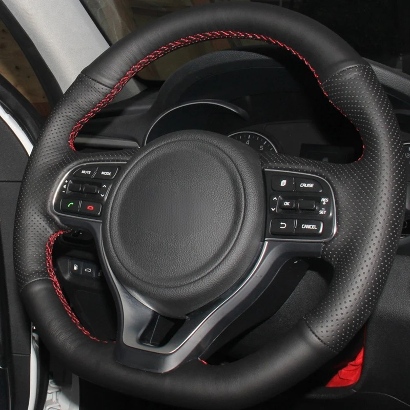 DIY Hand-stitched Black Hige Soft Faux Leather Car Steering Wheel Cover for Kia Sportage KX5 2016-2019 K5 Optima 2016-2018 - Image 3
