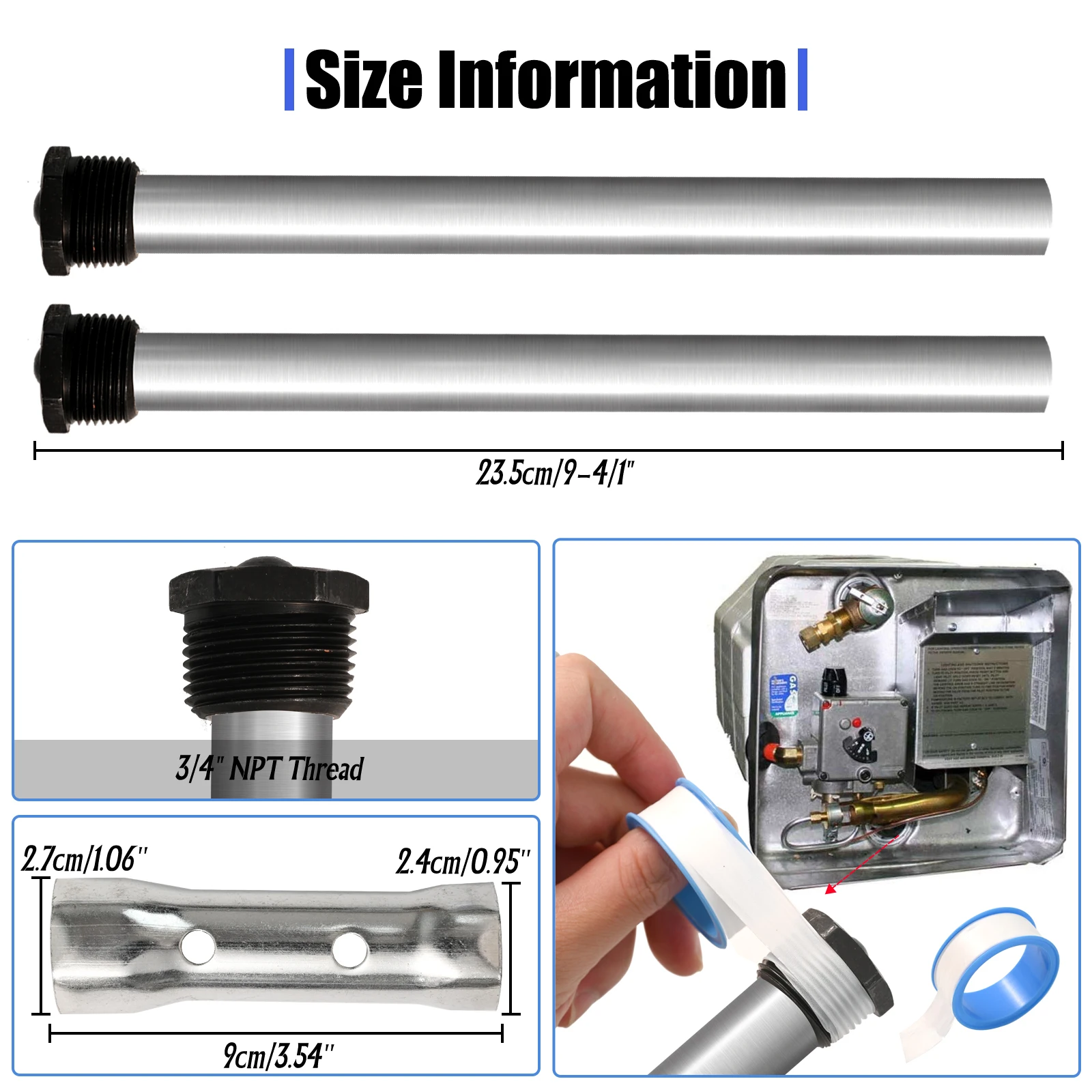 5 Pack RV Caravan Motorhome Camper Water Tank Heater Anode Rod WIth Element Socket Dual Hex Wrench Removal Tool 2x Sealing Tapes