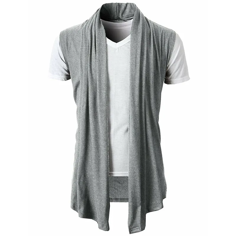 Spring Summer Men Cardigan Jacket Vest Solid Color Loose Irregular Vintage Fashion Cloak Vest Streetwear
