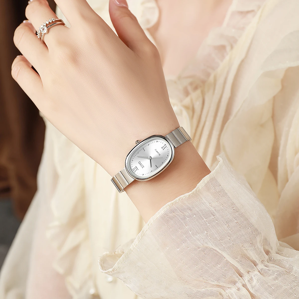 

Элегантные женские часы овальной формы, браслет из нержавеющей стали, несколько цветов циферблатов, минималистичные кварцевые наручные часы для женщин