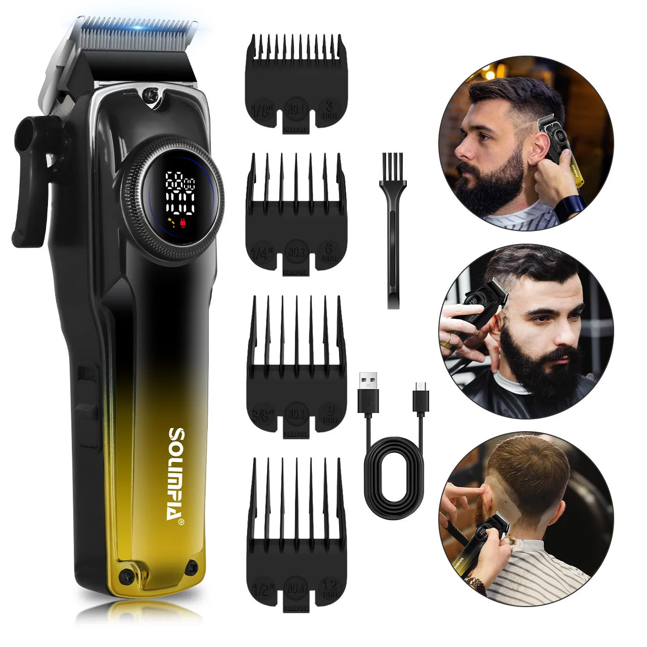 

Профессиональная беспроводная машинка для стрижки волос Hatteker HT-6031 для мужчин, перезаряжаемый электрический триммер для бороды, регулируемый набор для стрижки