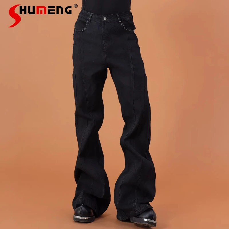 

Fashion Rivet Micro Flared Jeans Men 2026 Spring New Loose Comfort Chic Cotton Long Denim Pants Trendy Handsome Denim Trousers