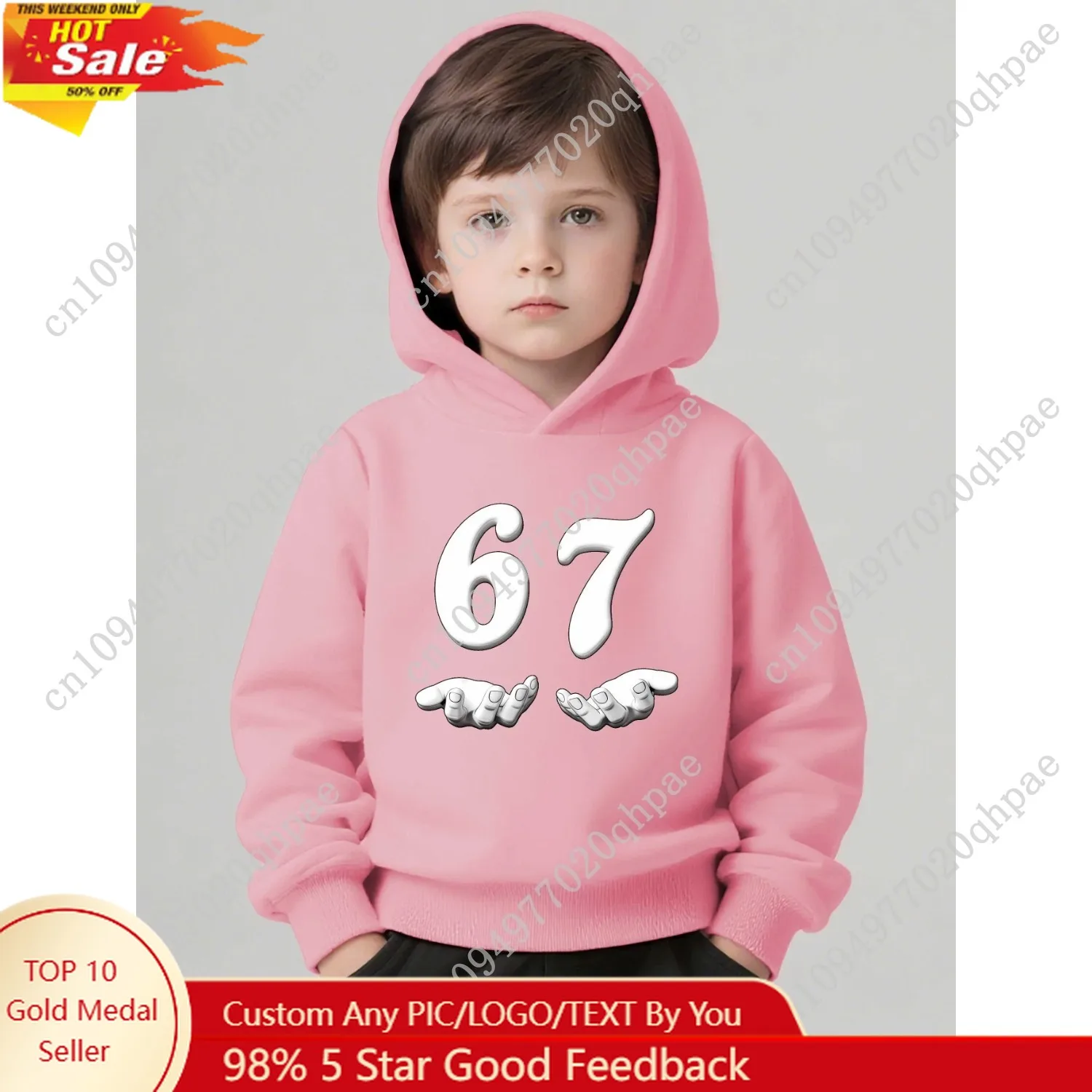 

Fall Winter Kids Sweatshirt with 67 Number Print Hooded Pullover, Unisex Boys Girls Warm Cozy Daily Wear Top So Cool