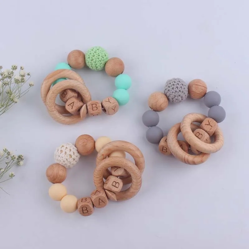 Personalized Customized Name Baby Pacifier Clips Chains Teething Bracelet Toy DIY Beech Wood Silicone Beads Dummy Nipple Holder