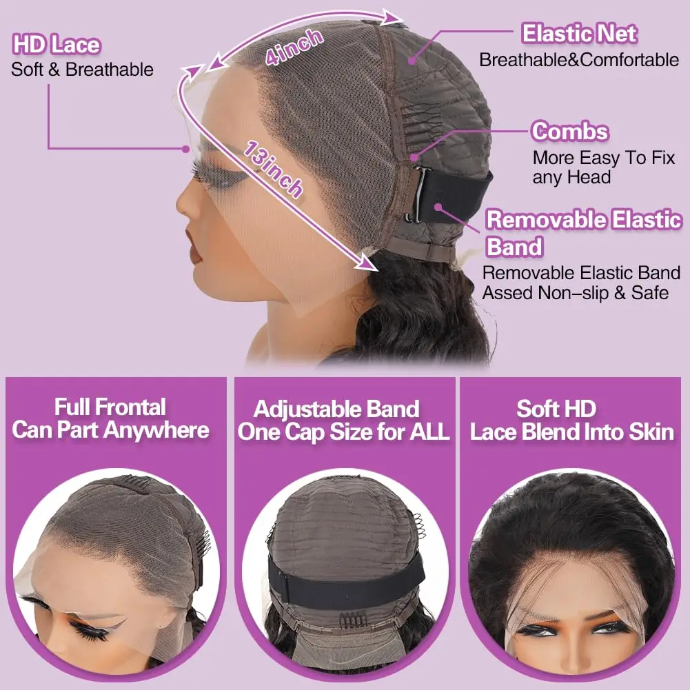 كوري عميق HD الدانتيل الشفاف الباروكة الأمامية أسود طبيعي 30 بوصة 200% الكثافة 13x6 موجة عميقة الدانتيل شعر مستعار أمامي شعر الإنسان قبل قطعها