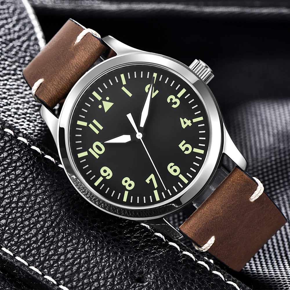 럭셔리 42mm 사용자 정의 사파이어 시계 군사 남자 Reloj 자동 스포츠 디자인 시계 Luminou 가죽 NH35 기계식 손목 시계