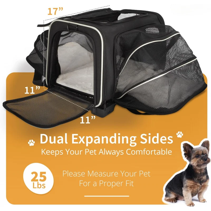 Pet Carrier for Travel - Airline Approved - Dogs/Cats Expandable & Roomy - Premium Pets Carrier with Wheels