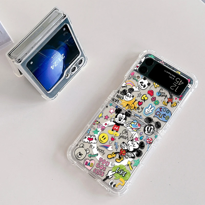 Disney Mickey Magsafe Magnetic Phone Case for Samsung Galaxy Z Flip 3 4 Z Flip 5 6 Z 5G Soft Clear Tpu Cover