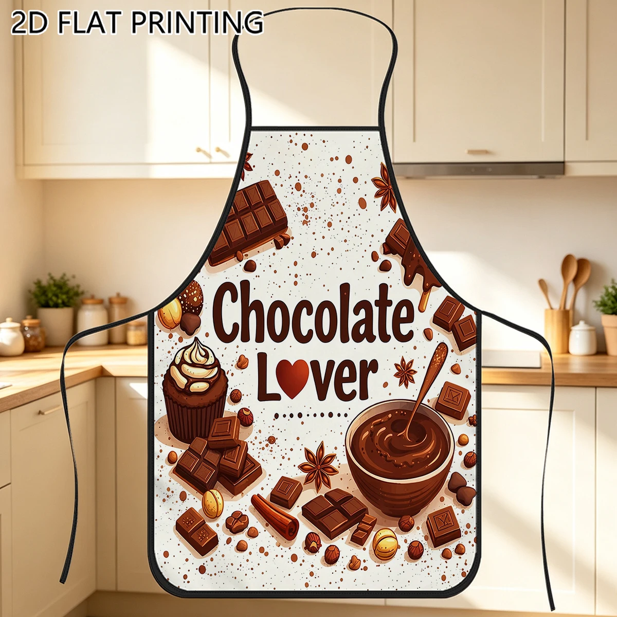 1pc Chocolate Lover Cupcake Spice Pattern Apron For Baker Home Kitchen Baking