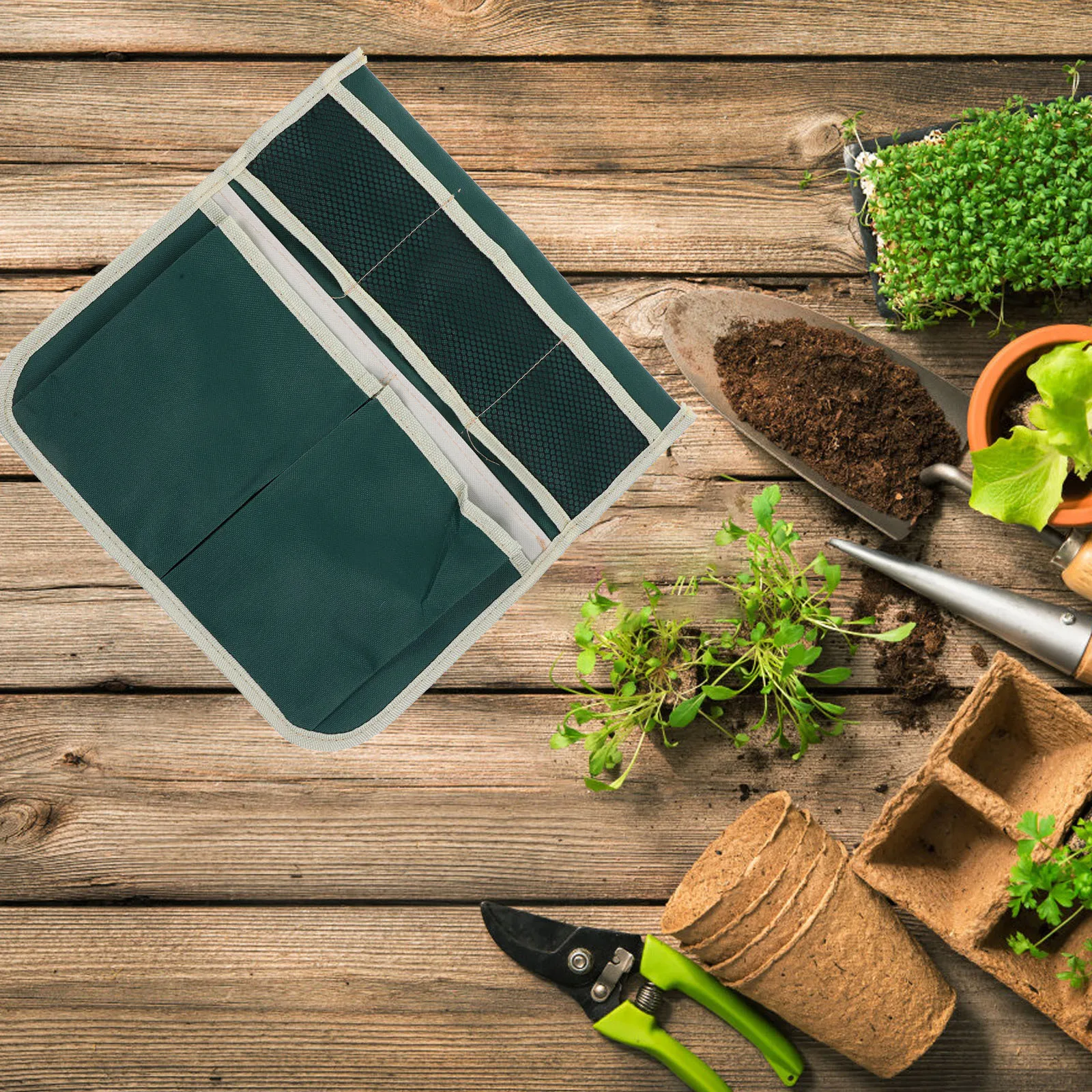 Bolsa de herramientas para arrodillarse de jardín, bolsa de almacenamiento verde de tela Oxford 600D, bolsa para arrodillarse, bolsa de asiento, organizador de herramientas de jardinería duradero