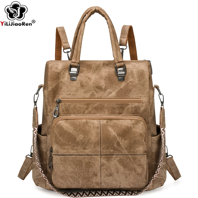 

Fashion Backpacks Ladies Multifunctional Commuter Daypack Women Handbag Soft Pu Leather Travel Rucksack Large Shoulder Bags