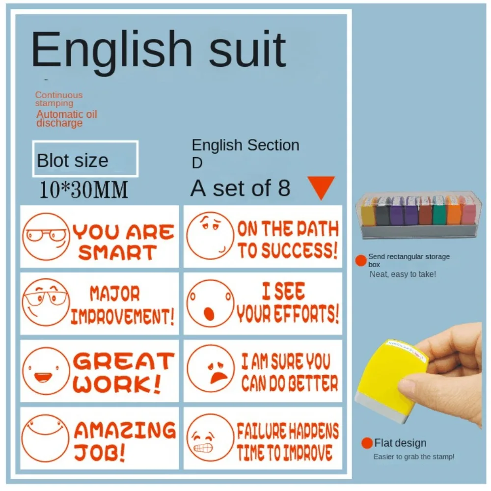 

8pcs/set Homework Correction Teacher Encouraging Stamp Time Saving Commentary Positive Reviews Grading Stamp Self Inking