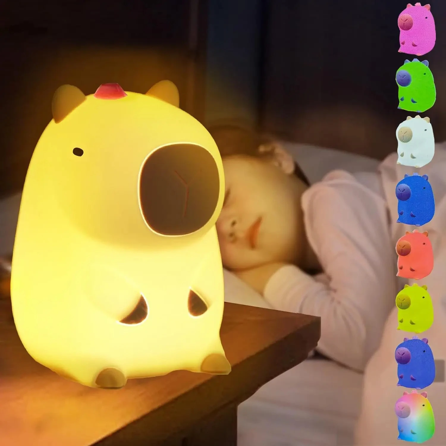 Cute Capybara LED Night Light 7 Colors Touch Cartoon Silicone Bedside Sleep Lamp for Kids Birthday Gift for Children's Room