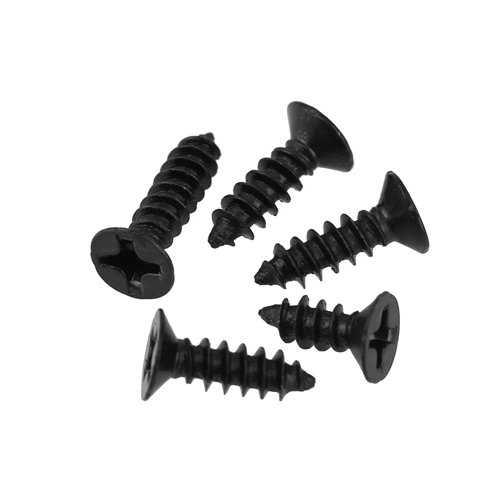 

100pcs Self-Tapping Screws 16Mm Black Stainless Steel Flat Head Screw For Floorboard Wood Metal Plastic Fastening Cross