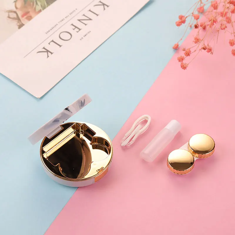 Portable Cute Contact Lens Case 5 in 1 Marble Contact Cases Travel Kit with Remover Tool Mirror Tweezers Contact Solution Bottle