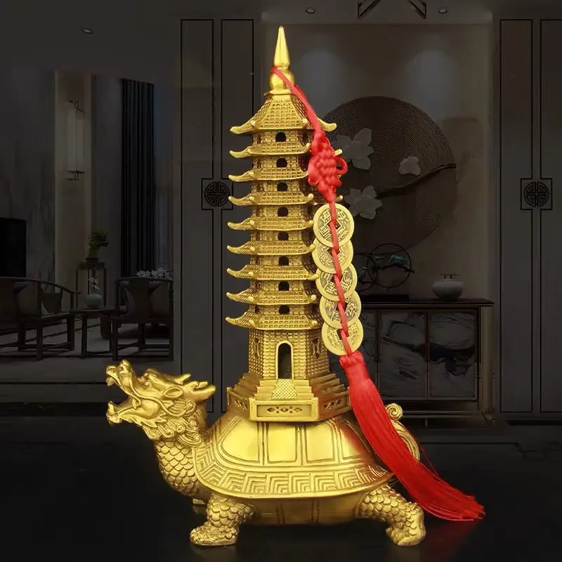 Copper With Turtle Dragon Head, Nine- And Thirteen-Tier Wenchang Pagoda, Decorative Item For Livi