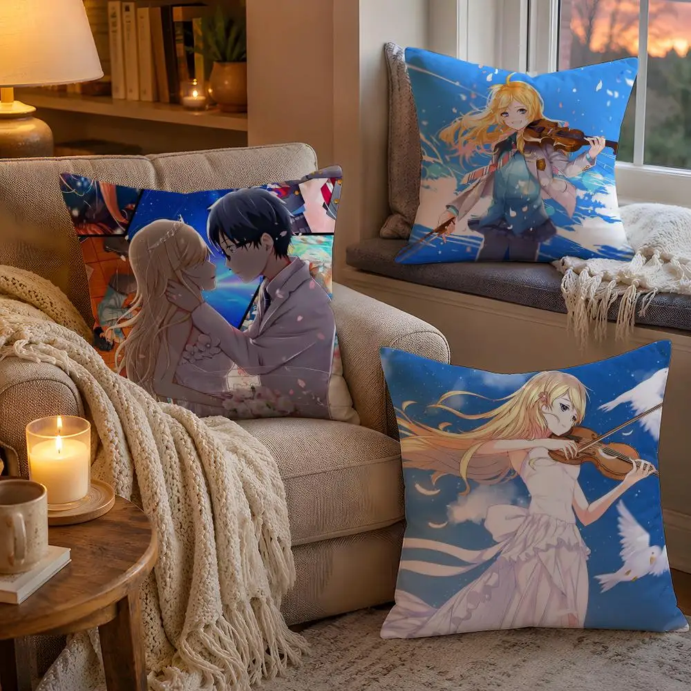 Your Lie In April Cushion Cover 1pc Square Pillow Cover Soft Plush Fabric Removable Washable Sofa Chair Bed Decoration