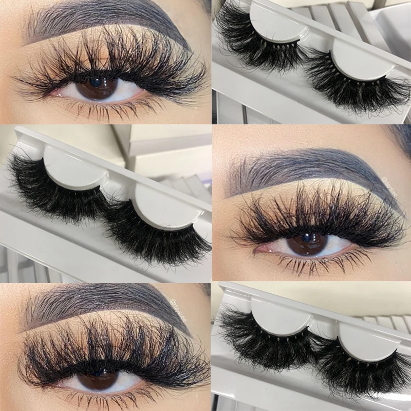 Mikiwi Dramatic 25mm Fluffy Real Mink Eyelashes 100% Handmade Curly Volume Russian False Lashes Only with Tray For Makeup Tools