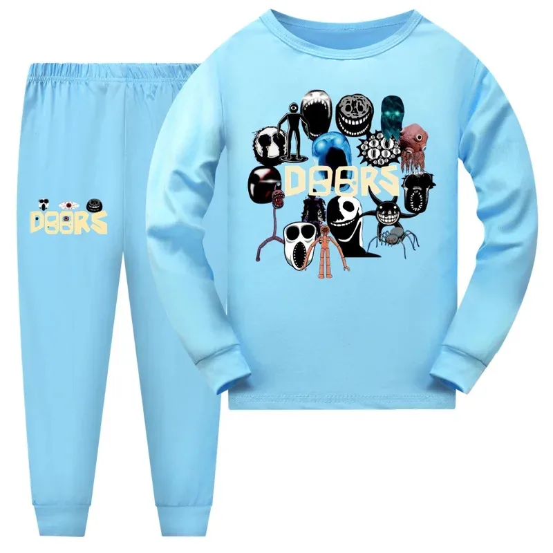 Game Doors Anime Toddler Boy Clothes Autumn Pajamas Cotton Long Sleeve T Shirt + Pants Costume Girls Casual Sportswear Set