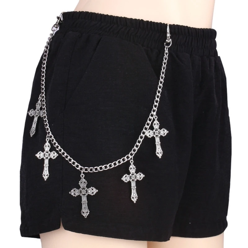 MultiLayer Harajuku Pants Chain Crosses Punk Chain Belt Jeans Pants Chain for Egirl Eboy Cool Aesthetic Chain