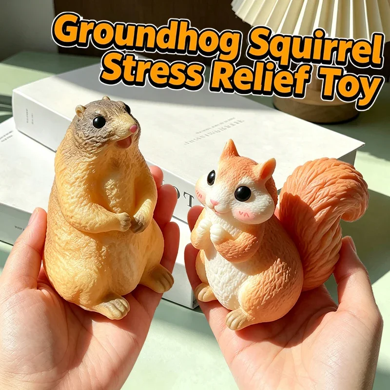 Cute Simulation Squirrel Marmot Stress Relief Toy Soft Safe TPR Squeeze Desktop Decoration Sensory Toy Relax ADHD Comfort Gift