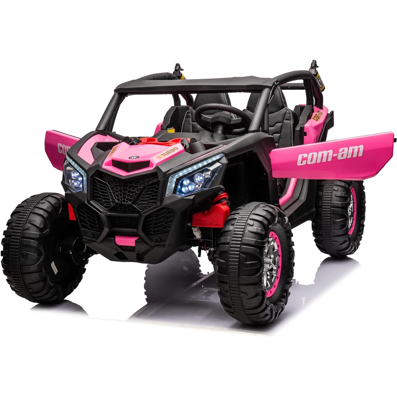 24V 2-Seater UTV 4WD Ride On Toys with Remote Control Powerful Electric Vehicle 4 Shock Absorbers, Leather Seats Music and Light