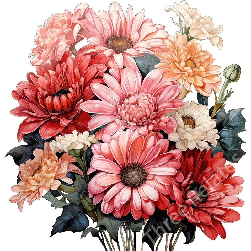 Three Ratels QCF306 Colored daisies  Happy Pastoral bouquet self-adhesive wall sticker room decoration