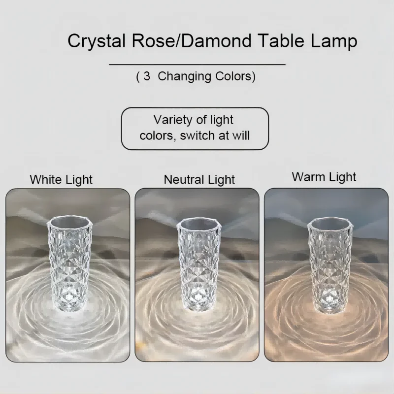 16 Colors LED Crystal Table Lamp Diamond Night Light Projector Rose Romantic Party Room Nightlight with RGB Controller SONG MAN