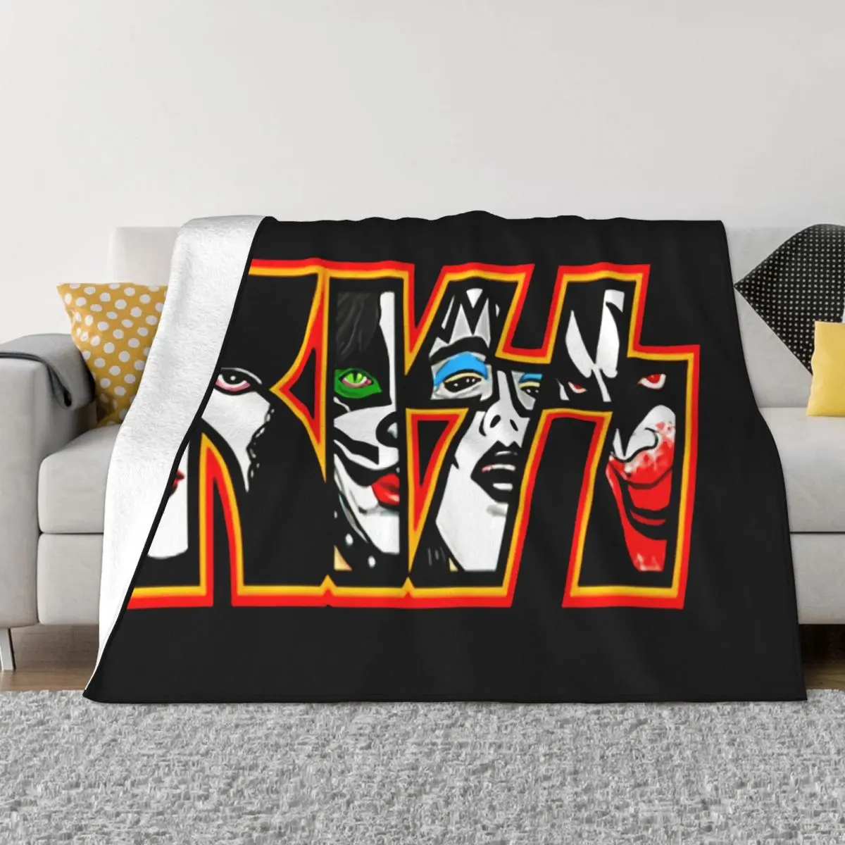 Kiss Black Mens Round New Funny Party Newest Latest Fresh Design Goth Wholesale Stylish Basic Promotion Throw Blanket