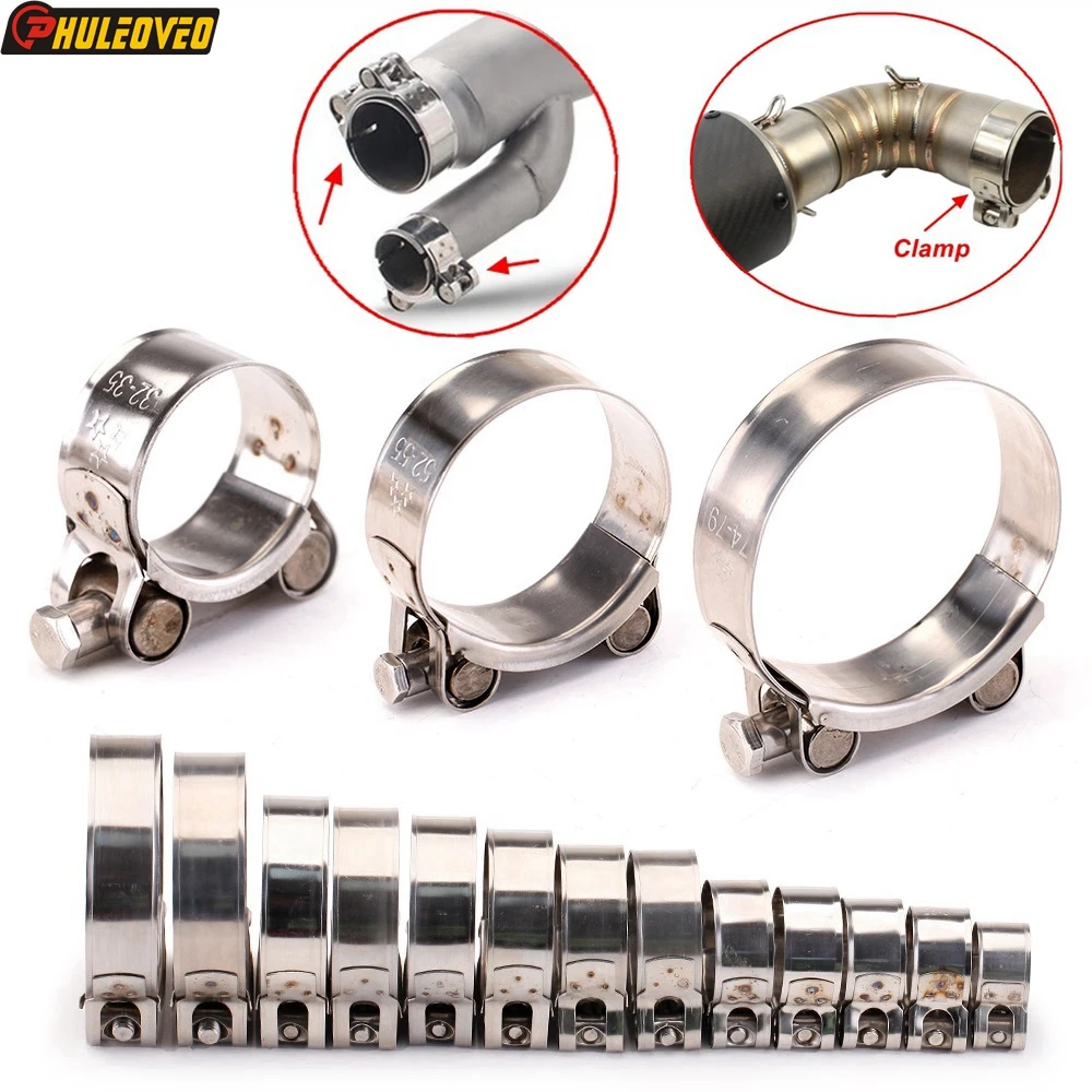 Stainless Steel Motorcycle Exhaust Clamp Clip 26-85mm Slip-on Exhaust Muffler Band Clamp Banjo Bracket Strap for Car Exhaust Tip