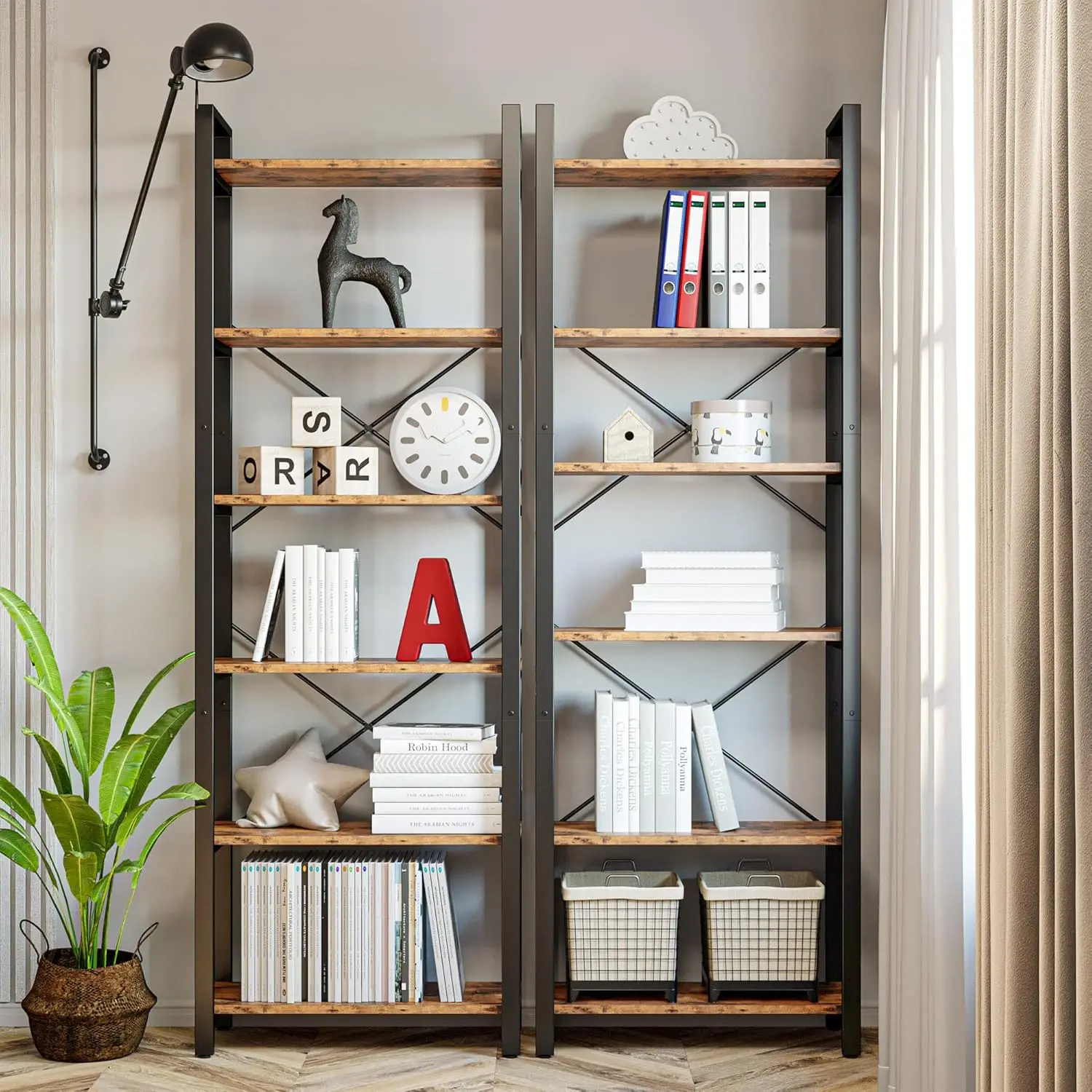 6Tier Ladder Shelf 110lbs Display Shelf Vintage Industrial Style Bookcase Home Office Living Room