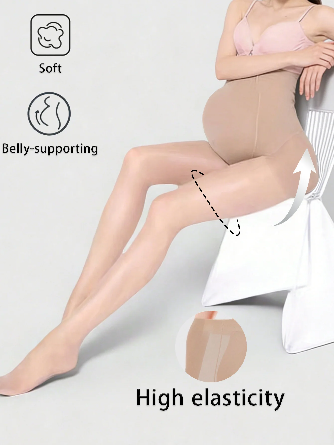 1 Pc Women's Nude Sheer Maternity Tights, High Elasticity Belly Support Soft Pantyhose for Pregnancy Daily Wear