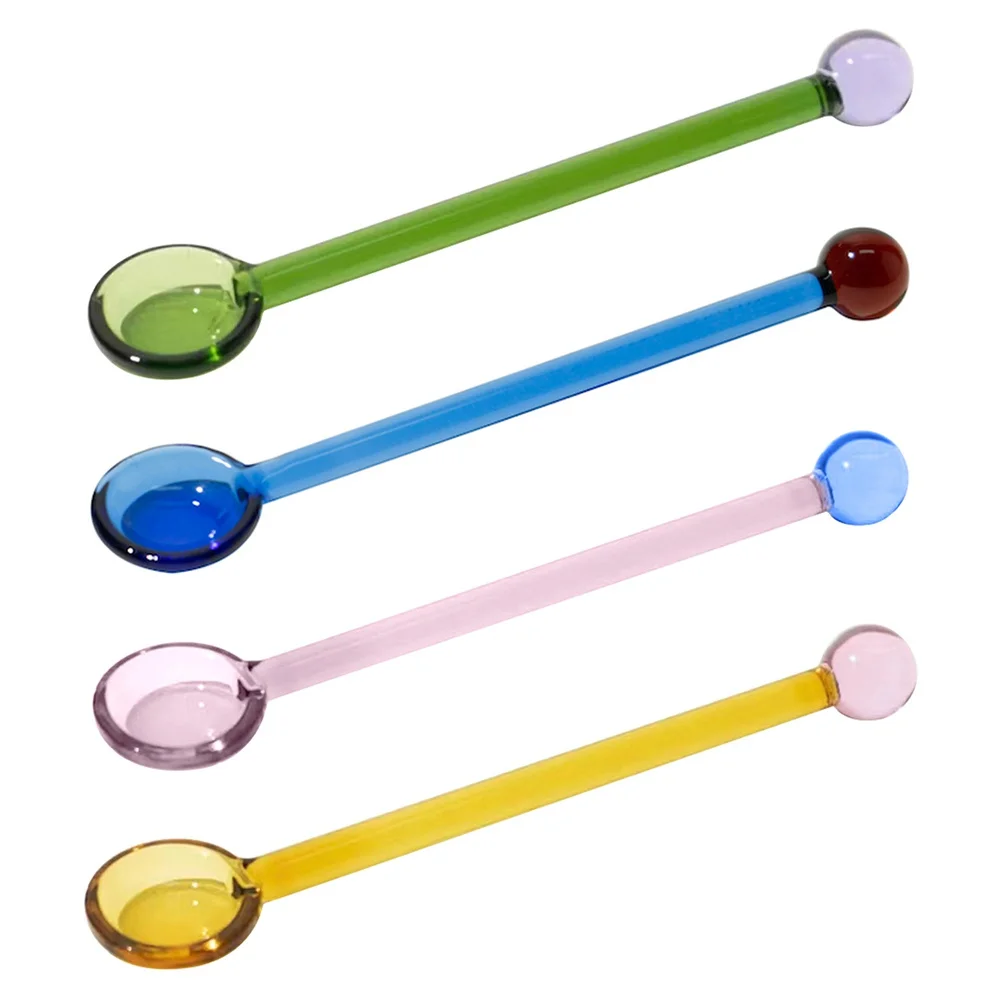 1pc Creative Glass Milk Spoon Colored Transparent Coffee Dessert Stirring Spoon Long Handle Kitchen Tableware Stirrer Rod