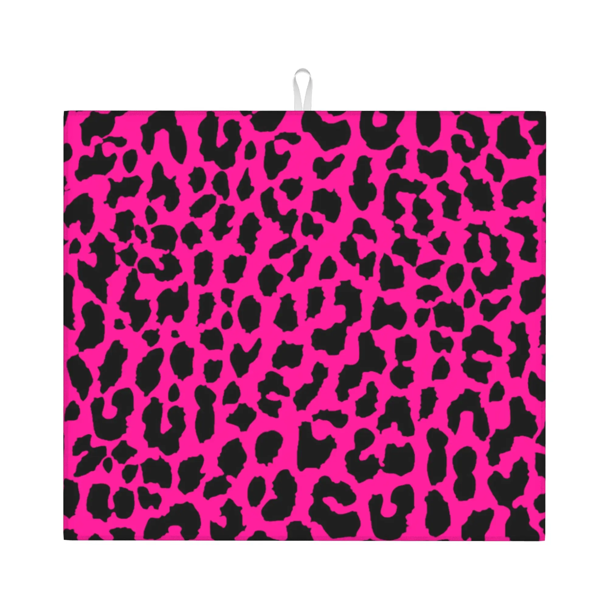 Neon Pink Leopard Non Slip Kitchen Counter Protector Mat Barware Tableware Reusable  Bathroom Drying Mat For Kitchen