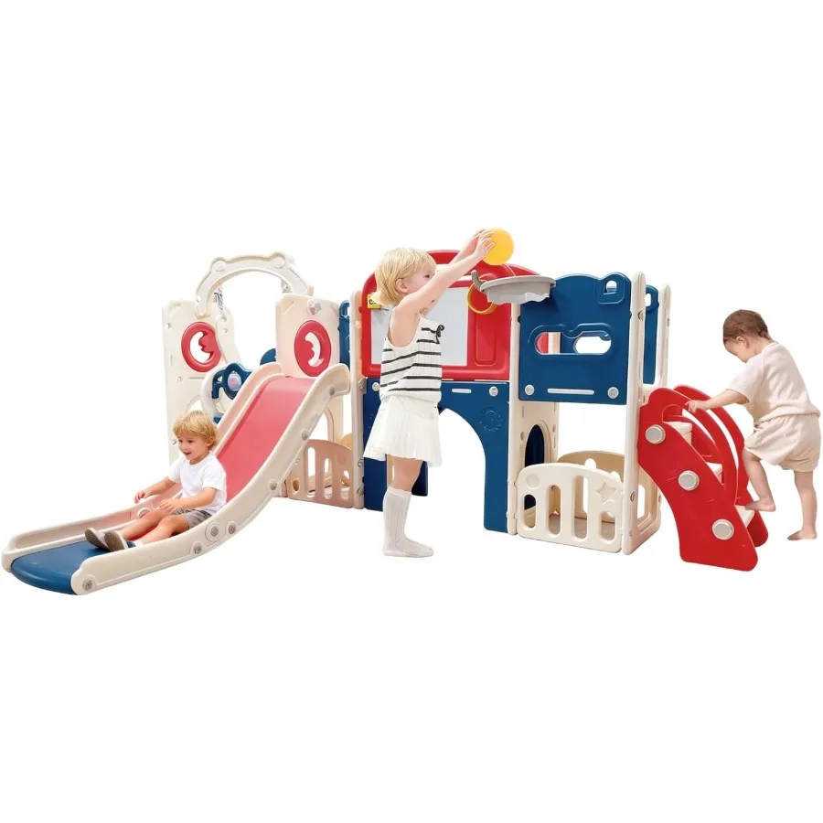 مجموعة لعب للأطفال الصغار في الهواء الطلق مع أرجوحة لمدة 1-3 سنوات مجموعة أرجوحة ملعب داخلية ومنزلق مع نفق متسلق وطوق كرة السلة