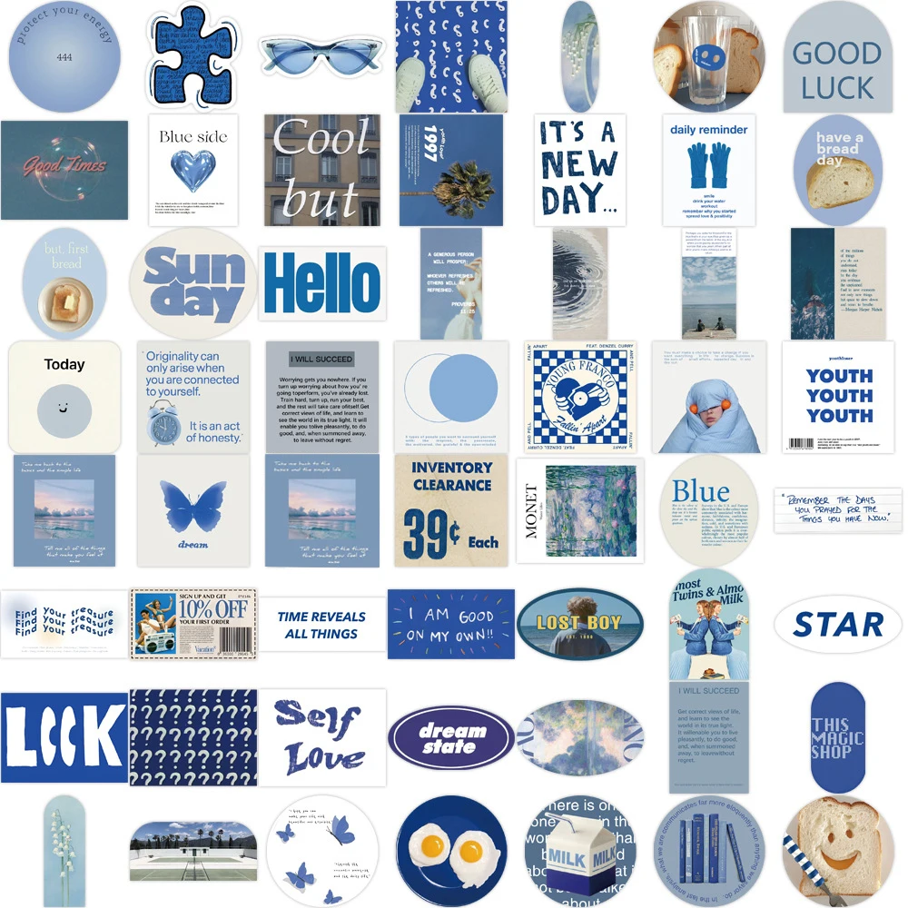 10/30/57 Stuks Schattige Ins Stijl Blauwe Stickers Diy Art Cartoon Sticker Dagboek Scrapbooking Koffer Fiets Laptop Graffiti Sticker Kind Speelgoed