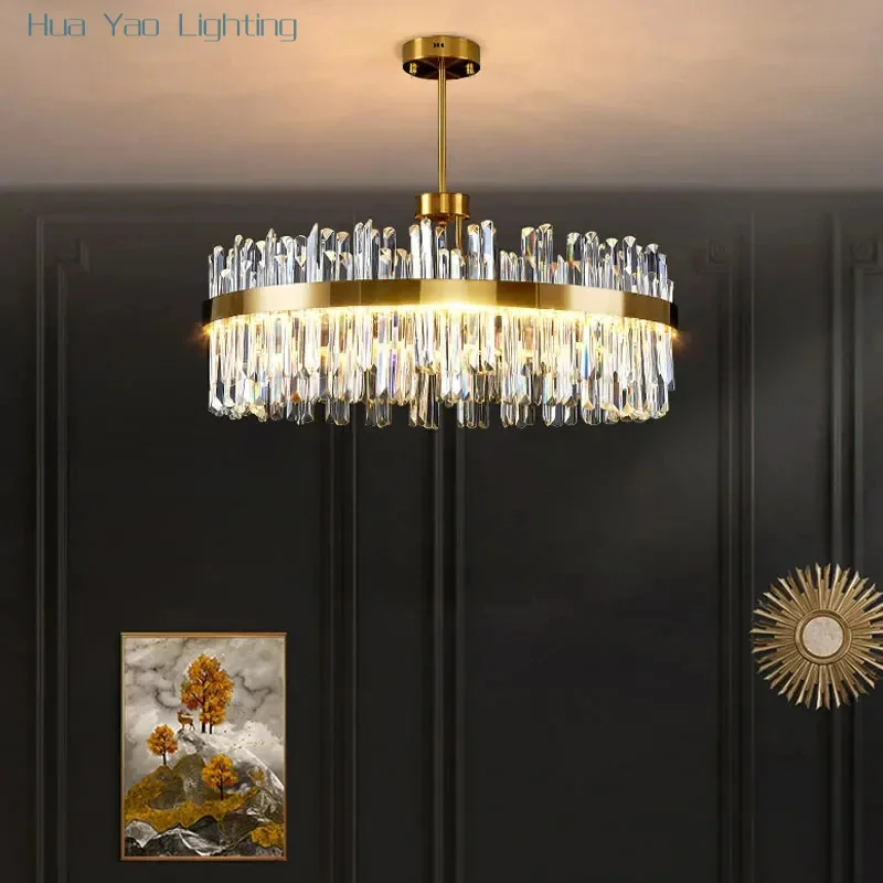 Modern luxury Nordic minimalist crystal LED chandelier light luxury circular villa suitable for living room dining lights