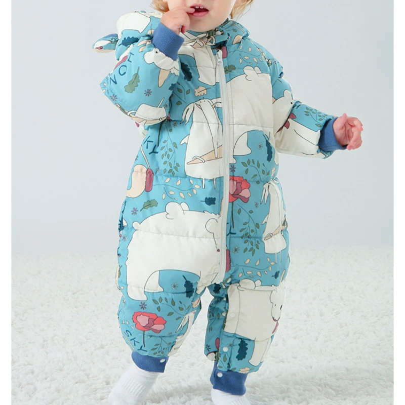 

Winter Newborn Baby Jumpsuit Parka 0-18M Infant Boy Snowsuit Toddler Romper Outfit Toddler Hooded Thick Warm One Piece Overalls