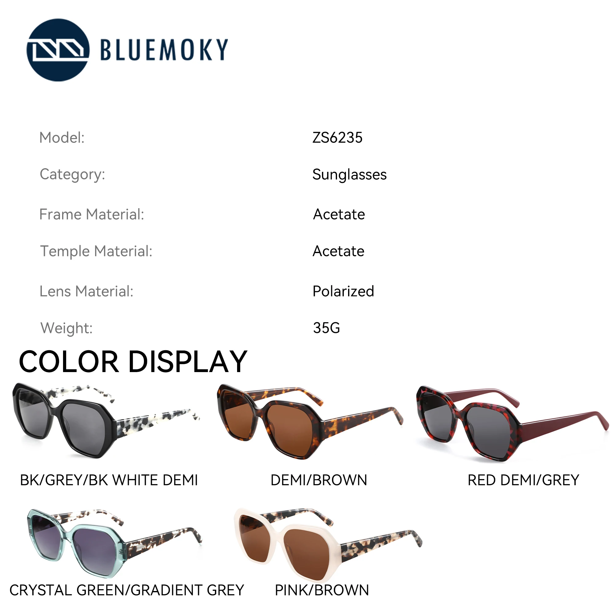 BLUEMOKY Fashion Acetate Sunglasses Hexagonal Polarized Sun Glasses For Women UV400 Protection Driving Shades