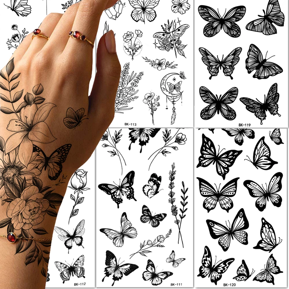 Butterfly Fake Tattoo Sticker Waterproof Rose Blossom Tattoo Temporary Stickers Body Art Decoration Sweatproof DIY Tatoo Sticker