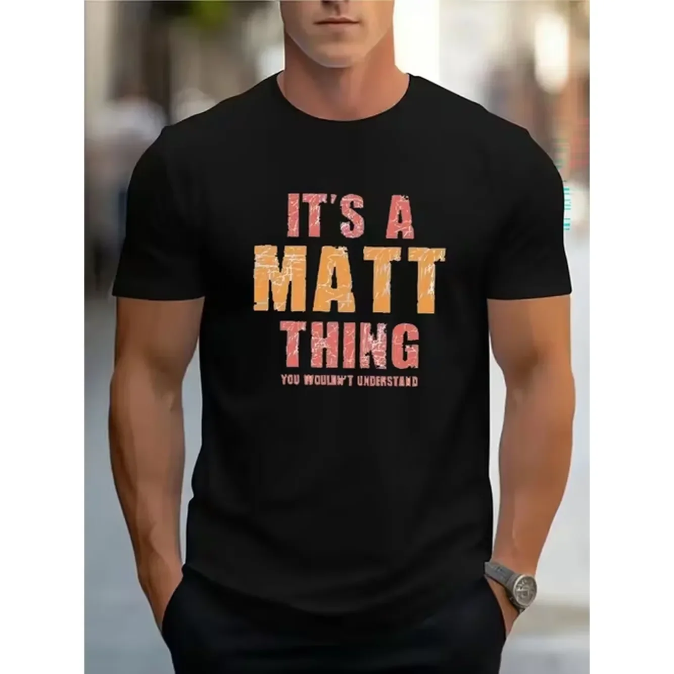 Mens Tshirt Comfortable Crew Neck Casual Cotton Soft Breathable Top Menswear Tshirt Streetwear Cotton Fabric Trendy Letter Print