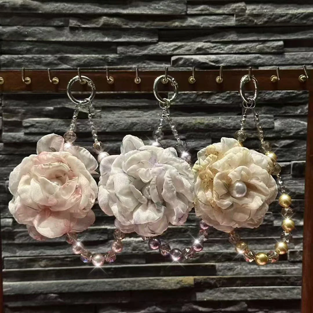 Роскошный ремешок для телефона с жемчугом и камелией, цепочка с цветком из бисера, ремешок с защитой от потери, чехол для мобильного телефона, аксессуары, брелки для женщин