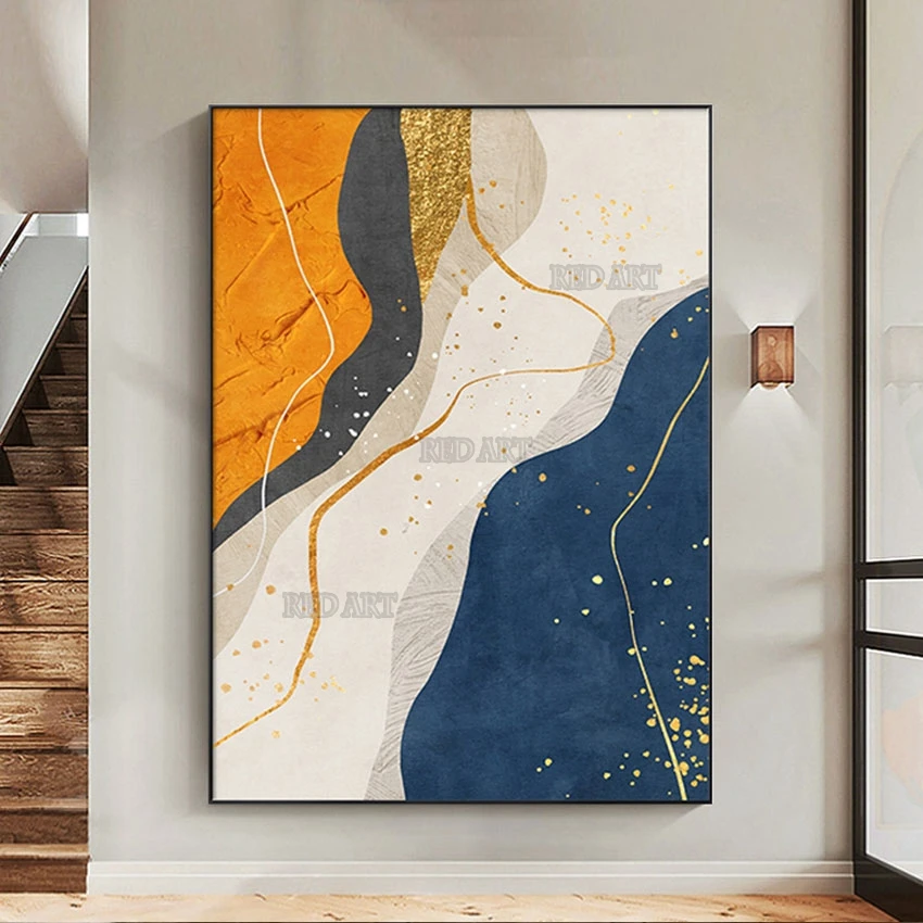 

Абстрактная Золотая фольга ручной работы, картина для гостиной, коридора, декоративные цвета, акриловая живопись, картина на стену, искусство на холсте