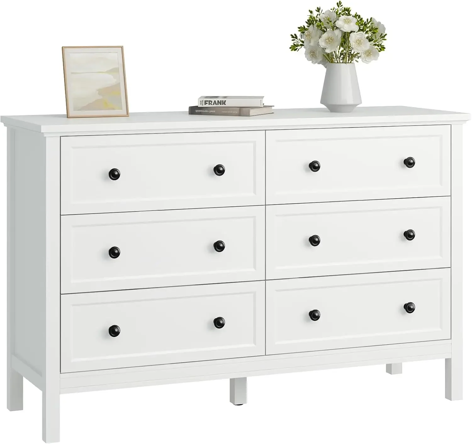 

Dresser for Bedroom, 6 Drawer Dresser with Wide Drawer and Metal Handles, Wood Dressers & Chests of Drawers for Hallway