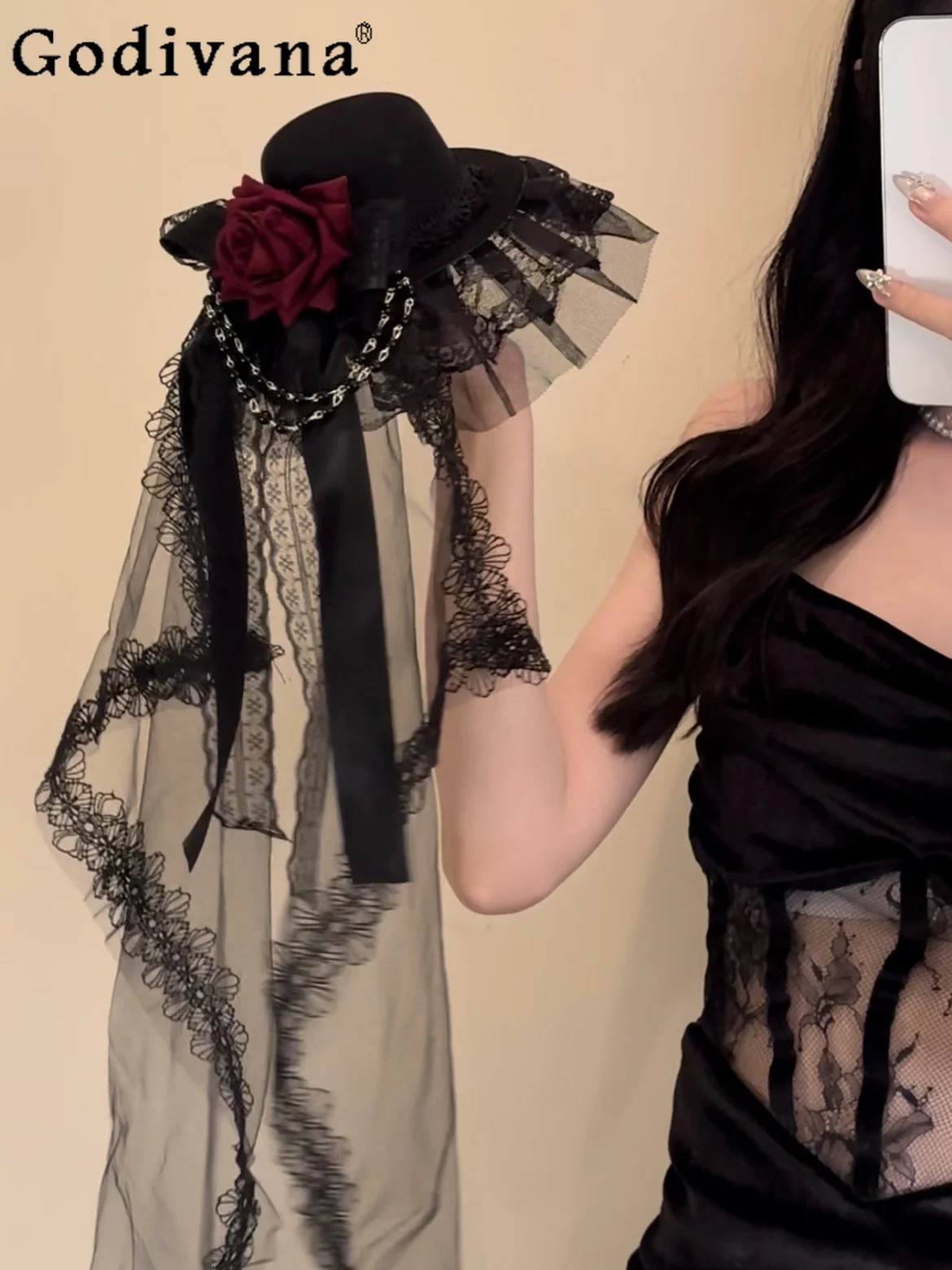 

Темная готика, оригинальная роза в стиле Лолиты, маленькая шляпа, аксессуар для волос, украшение для Хэллоуина, реквизит, головной убор для женщин